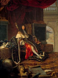Ritratto di Luigi XIV (1638-1715), re di Francia, protettore della Reale Accademia di Pittura e Scultura, con lo scettro di Carlo V, detto Carlo Magno