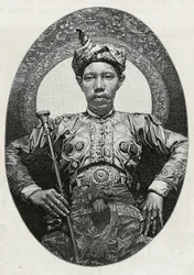 Ritratto di Mohammed Yamalul Alam, sultano di Soulou (o Sulu) (Filippine), nel 1880. Incisione di Thiriat, per illustrare la storia 