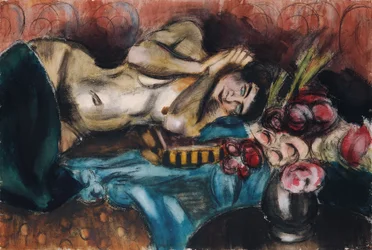 Mezzo nudo con mazzo di rose
