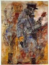 Prima Guerra Mondiale: Granatiere (lanciatore di granate) - Disegno di Henri de Groux (1866/1867-1930)