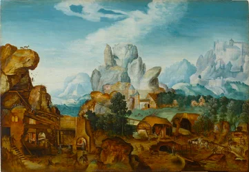 Paesaggio roccioso con una forgia La fuga in Egitto