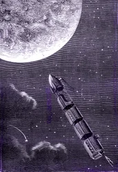 Treno di proiettili sparati da un cannone gigante verso la Luna, "Dalla Terra alla Luna" di Jules Verne