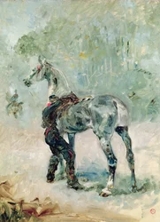 Artigliere che sella il suo cavallo, 1879