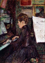 Miss Dihau al pianoforte. Dipinto di Henri de Toulouse-Lautrec