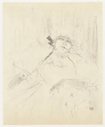 Ritratto di Yvette Guilbert in poltrona sul palco