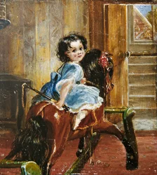 Flora Emma Sarah Ward su un cavallo a dondolo