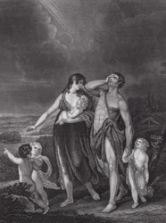 La partenza di Caino, Genesi, cap. 4, v. 16 (incisione)