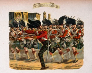 Tenente Herbert T. Macpherson che carica su una strada a Lucknow alla testa degli Highlanders del 78°, da una serie intitolata 