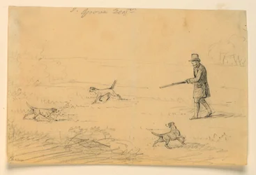 Studio di un gentiluomo con tre cani, caccia