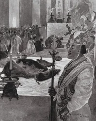 Un sacrificio in un tempio confuciano