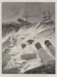 Le manovre navali, vista della prua della HMS Repulse in mare agitato al largo della costa irlandese