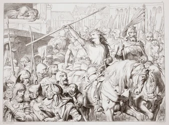 Come Hereward divenne Berserker, illustrazione da Hereward the Great di Charles Kingsley, pub. 1870