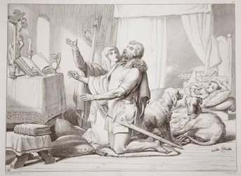 Come Torfrida insegna a Hereward a pregare, illustrazione da Hereward the Great di Charles Kingsley, inciso da C.G. Lewis