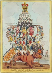 Il Pilastro dello Stato, o John Bull Sovraccaricato, dopo Cruikshank nel 1819, 1827