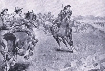 La corsa per il comando della Philips Town Road, da Dopo Pretoria: La guerra di guerriglia pubblicata da Harmsworth Bros Limited, 1901
