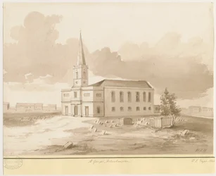 Wolverhampton - Chiesa di San Giorgio: disegno a lavatura seppia, 1844