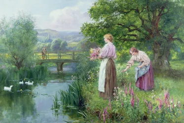 Ragazze che raccolgono fiori