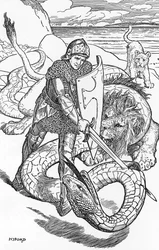 Percival combatte il serpente Illustrazione di HJ Ford (1860-1940) da 