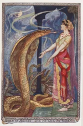 Regina dei serpenti, ridammi mio marito, illustrazione da The Olive Fairy Book, di Andrew Laing, 1907