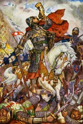 Rolando suona il suo corno nella valle di Roncisvalle