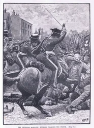 Il massacro di Peterloo: ussari che caricano il popolo, AD 1819