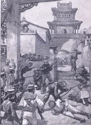 La guerra in Cina: I combattimenti a Tientsin, illustrazione da Cassells History of England, 1900s