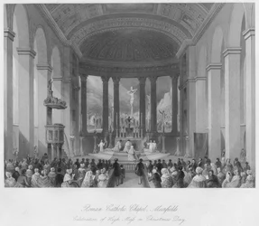 Cappella cattolica romana, Moorfields. Celebrazione della messa solenne il giorno di Natale, ca. 1841