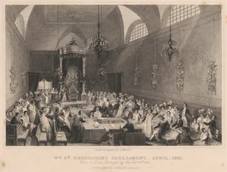 Guglielmo IV proroga il Parlamento, aprile 1831. Camera dei Lord: distrutta dal fuoco il 16 ottobre 1834