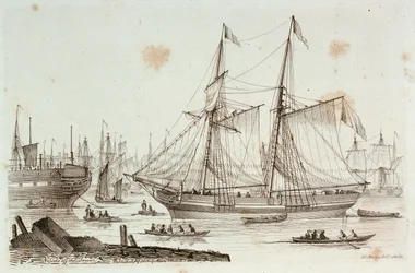 Schizzi di navi disegnati e incisi da Henry Moses: scafi a Sheerness