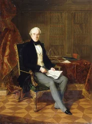 Ritratto di Henry Pelham-Clinton, K.G., 4° duca di Newcastle, con un documento, nel suo studio, 1850