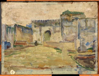 Scena di strada, Tangeri (Architettura merlata)