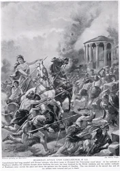 Attacco di Boadicea a Camulodunum, illustrazione da 