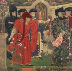 Scelta delle rose rosse e bianche nel giardino del tempio