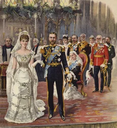 Il matrimonio del Duca di Cornovaglia e York con la Principessa Mary, Cappella Reale, Palazzo di St James, Londra, 6 luglio 1893