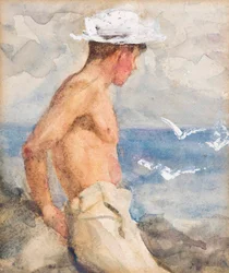 Studio di un giovane che guarda il mare