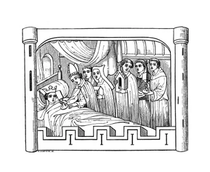 Luigi, il figlio maggiore di Filippo Augusto, re di Francia, giace malato a letto, 1191, 1843