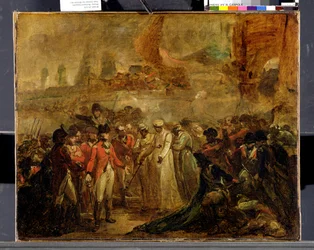 La resa dei due figli di Tipu Sahib (1749-99), sultano di Mysore, a Sir David Baird