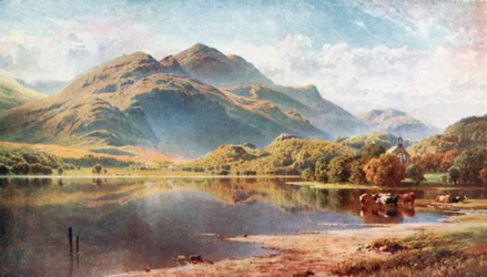 Loch Achray, Trossachs, Perthshire (litografia a colori)