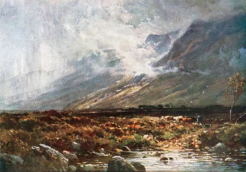 Brughiera e montagna, Ross-Shire (litografia a colori)