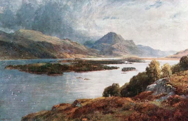 Le isole di Loch Maree, Ross-Shire (litografia a colori)