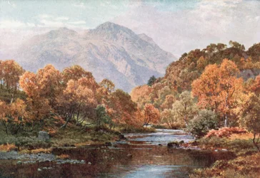 Sole velato, Trossachs, Perthshire (litografia a colori)