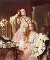 Ritratto di Emma e Frederica Bankes di Soughton Hall al loro tavolo da toeletta, 1869