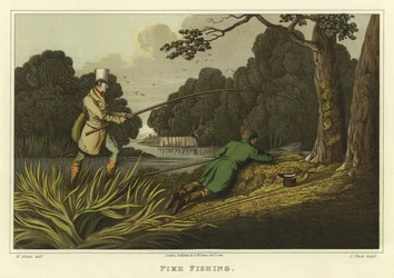Pesca al luccio (cromolitografia)