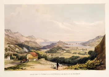 Forte carlista, El Parque, con Fontarabia e la foce del Bidassoa, da Schizzi di paesaggi nelle province basche della Spagna, con una selezione di musica nazionale, pub. 1838
