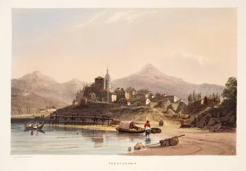 Fontarabia, da Schizzi di paesaggi nelle province basche della Spagna, con una selezione di musica nazionale, pub. 1838 (incisione colorata a mano)