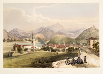 Irun, con il Monte San Martial e il ponte dei Cappuccini, da Schizzi di paesaggi nelle province basche della Spagna, con una selezione di musica nazionale, pub. 1838