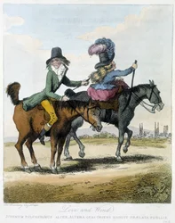 Amore e vento - in "Caricature inglesi sui modi di cavalcare un cavallo", ill. di H. W. Bunbury, ed. John Stockdale