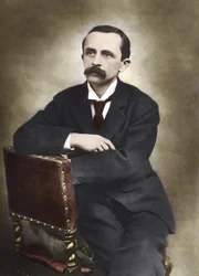 Ritratto di J.M.Barrie fotografato da Barraud nel 1893 - James Matthew Barrie (1860-1937), scrittore scozzese, creatore di Peter Pan - Fotografia colorata
