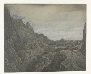 Paesaggio roccioso con una strada e un fiume