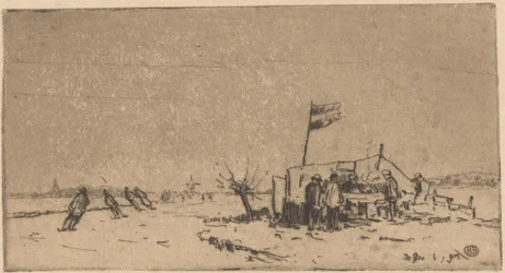 Paesaggio invernale con pattinatori